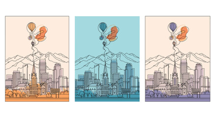 City Skyline with Balloons Minimalist Art Prints
