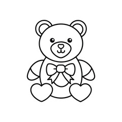 Adorable line art teddy bear with bow tie and heart shaped feet for love concepts