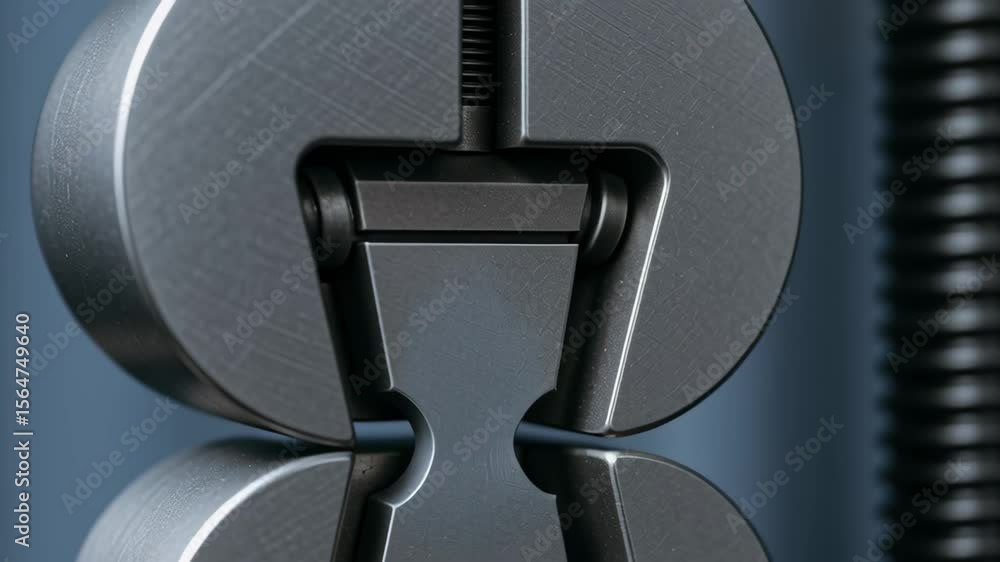 Poster tensile testing machine grips metal specimen ensuring quality control manufacturing with precise mea