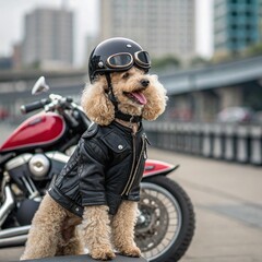 Biker dog in the city