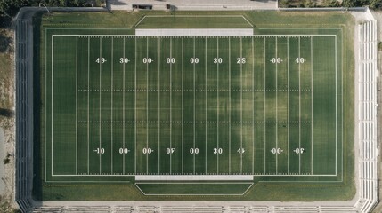 Overhead view showcasing the layout and markings on an American football field