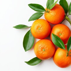 A vibrant collection of fresh oranges with green leaves