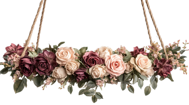 Vintage flower swing arrangement with roses isolated on transparent background. PNG
