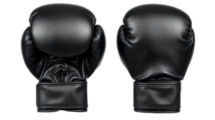 Black boxing gloves in front and back view, mockup isolated on transparent background
