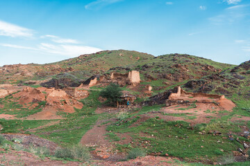 Ruins and Restored Buildings of Ongiin Monastery in Gobi Desert, Mongolia