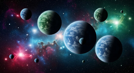 Fantasy Solar System with Diverse Alien Planets