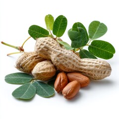 Peanut in shell with leaves and peanut closeup
