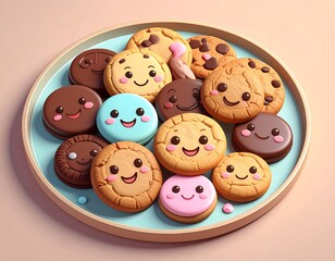 Obraz premium Cute Kawaii Cookie Platter 3D Illustration