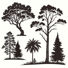 Collection of Tree Silhouettes in Cutout Style A Diverse Set of Various Shapes and Sizes Perfect for Enhancing Your Design Projects with Natural Elements and