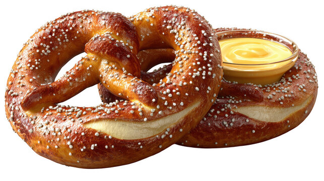 Two pretzels with cheese in the middle on transparent background