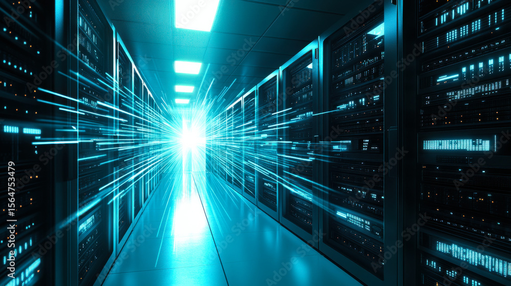 Aufkleber illuminated server corridor showcasing advanced technology and energy flow in a modern data center