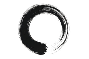 Zen enso circle brushstroke painting, revealing minimalist japanese calligraphy essence on transparent backdrop