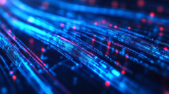 Vibrant digital connections illuminate a network of flowing data streams in a futuristic environment
