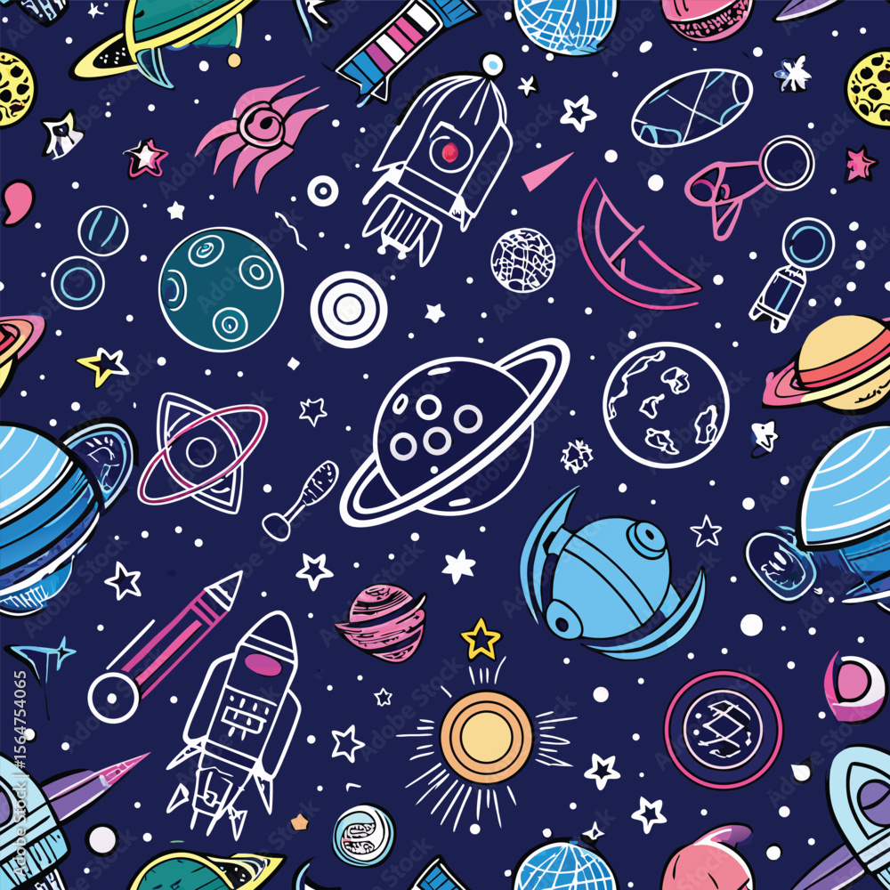 Poster a vibrant seamless pattern design featuring celestial elements like stars planets and galaxies perfe