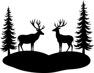 Fototapeta premium Deer in Mountain Forest Silhouette vector bundle