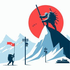 Naklejka premium illustration of a person climbing a mountaiun 