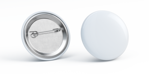 White badge pin brooch mockup. White round badge on metal pin