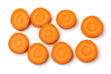carrot slices cut into round pieces on a transparent background,  