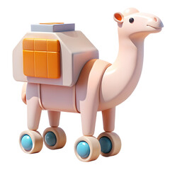Cute Cartoon Camel with Orange Saddle on Wheels
