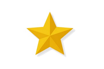 Obraz premium A single bright yellow five pointed star with a subtle shadow on a white background