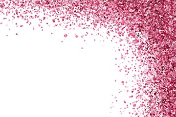 Scattered pink confetti and glitter falling on a white background