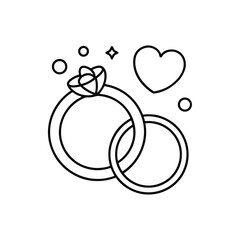Obraz premium Elegant line art illustration of wedding rings with a heart and decorative embellishments