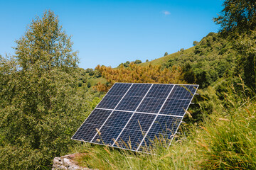 Photovoltaic panels under clear summer sky