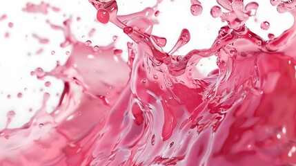 A vibrant splash of raspberry lemonade, the liquid forming beautiful shapes against a pristine white backdrop.