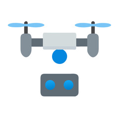 Compact Camera Drone and Remote Controller Icon for Aerial Photography and Delivery