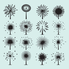 Patriotic Fireworks Icon Silhouettes for American Holiday 