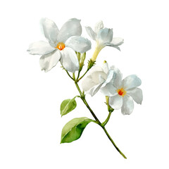 Obraz premium Watercolor Jasmine Blossoms: Elegant watercolor painting features delicate jasmine blossoms in full bloom, capturing the flower's beauty and purity. transparent background.
