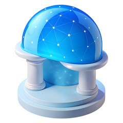 Modern Blue Sphere Icon on a Light Blue Pedestal