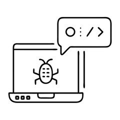 Software Bug Fixing Line Icon: Error, Coding, Debugging, and Security Testing
