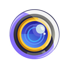 Modern Glossy Camera Lens Icon Vector. Digital Photography, Focus, and Multimedia Symbol