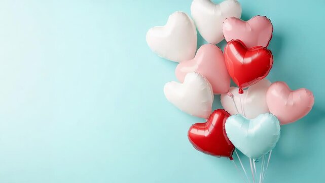 Heart-shaped balloons on light blue background