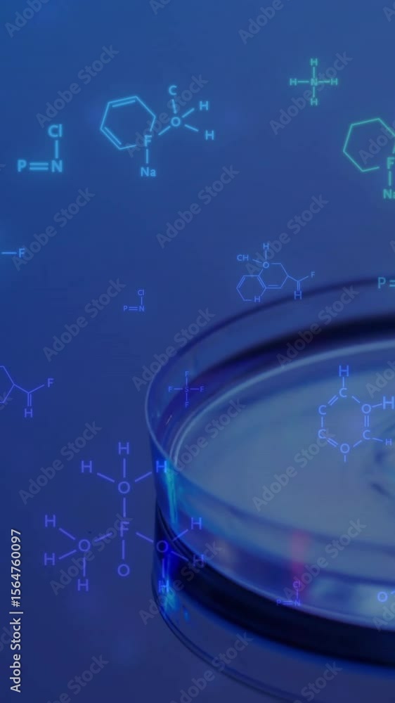 Poster animation of scientific data processing over pipette and dish in laboratory