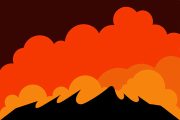 Fiery Sunset Silhouette Mountains and Burning Cloudscape Illustration