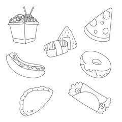 Outline Illustration of Diverse Popular Foods in Minimalist Style