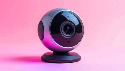 Modern Spherical Security Camera on Pink Background.