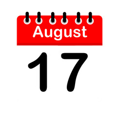 August 17 calendar icon flat design illustration. Calendar template, red and white, sticker, poster, banner, emoticon.