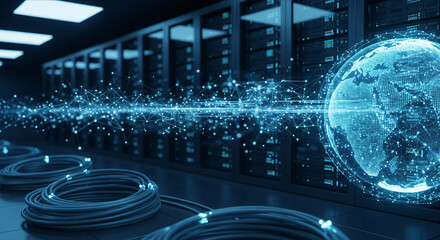 Global Digital Connectivity in a Data Center with Luminous Fiber Optic Cables and a Networked Earth Sphere