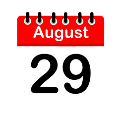 August 29 calendar icon flat design illustration. Calendar template, red and white, sticker, poster, banner, emoticon.