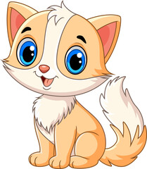 Illustration of Little cute cat cartoon on white background