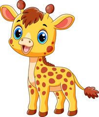 Illustration of Little Cute Baby Giraffe Cartoon on white background 
