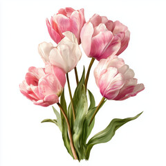 Fototapeta premium Delicate Pink and White Tulips Bouquet , PNG isolated cut out image