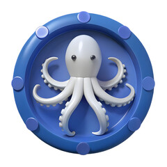 Cartoonish 3D Octopus in a Blue Circle Frame
