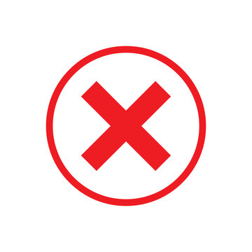 Red x in circle icon vector flat illustration design. Red cross icon.
