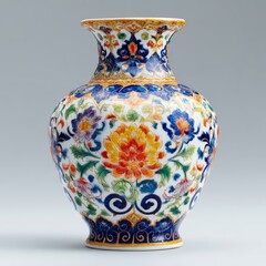 Exquisite and meticulously crafted ornate vase, showcasing vibrant colors and intricate floral patterns