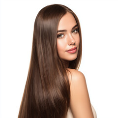 Naklejka premium Stunning Woman with Long Brown Hair , PNG isolated cut out image