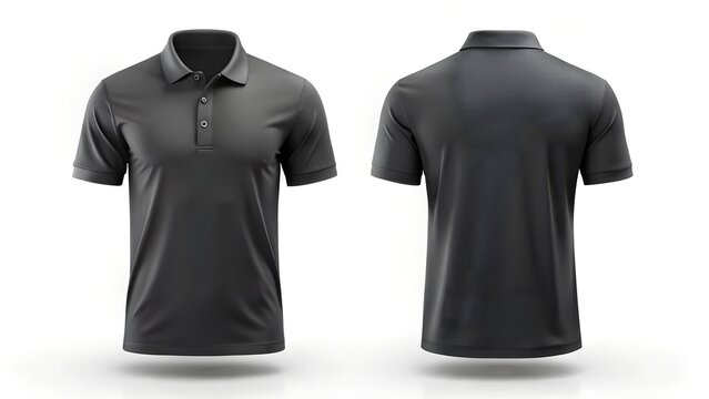 black blank polo t shirt template from two sides isolated on transparent white background, clipping path